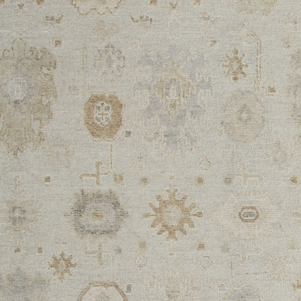 9' X 13' Tan and Gray Wool Floral Hand Knotted Area Rug