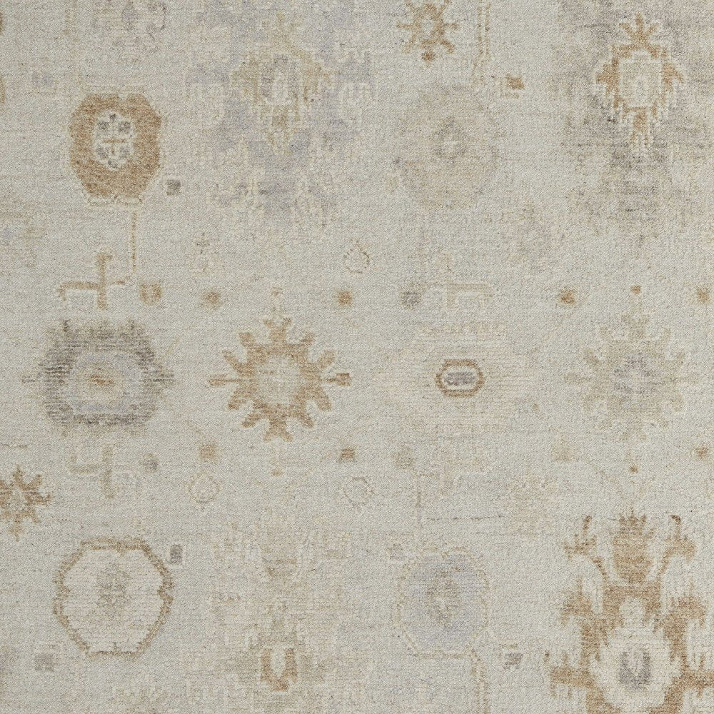 9' X 13' Tan and Gray Wool Floral Hand Knotted Area Rug