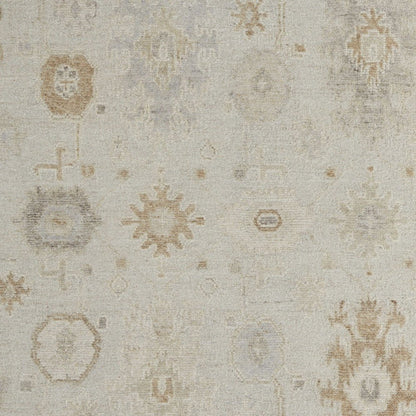 9' X 13' Tan and Gray Wool Floral Hand Knotted Area Rug