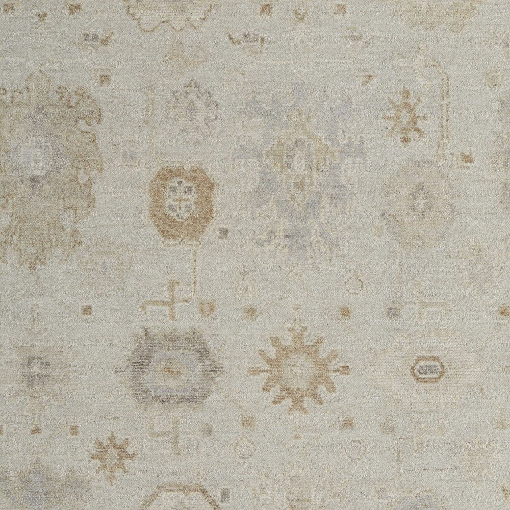 9' X 13' Tan and Gray Wool Floral Hand Knotted Area Rug