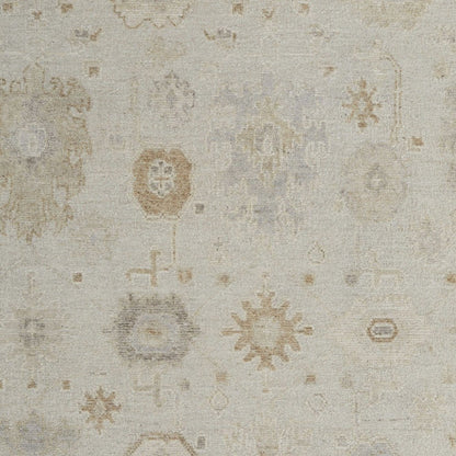 9' X 13' Tan and Gray Wool Floral Hand Knotted Area Rug