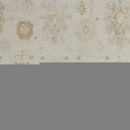 9' X 13' Tan and Gray Wool Floral Hand Knotted Area Rug