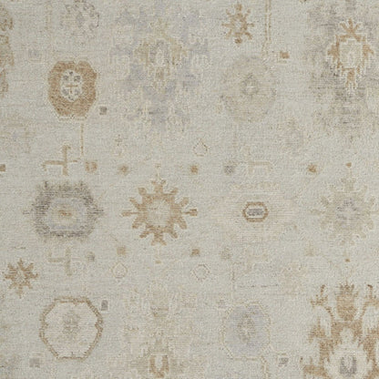 9' X 13' Tan and Gray Wool Floral Hand Knotted Area Rug