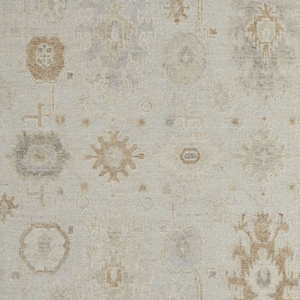 9' X 13' Tan and Gray Wool Floral Hand Knotted Area Rug