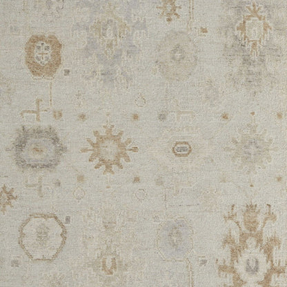 9' X 13' Tan and Gray Wool Floral Hand Knotted Area Rug