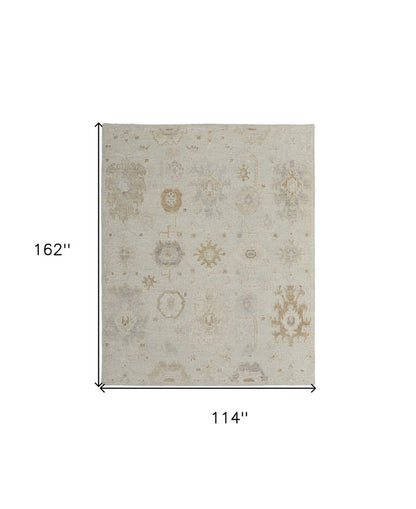 9' X 13' Tan and Gray Wool Floral Hand Knotted Area Rug