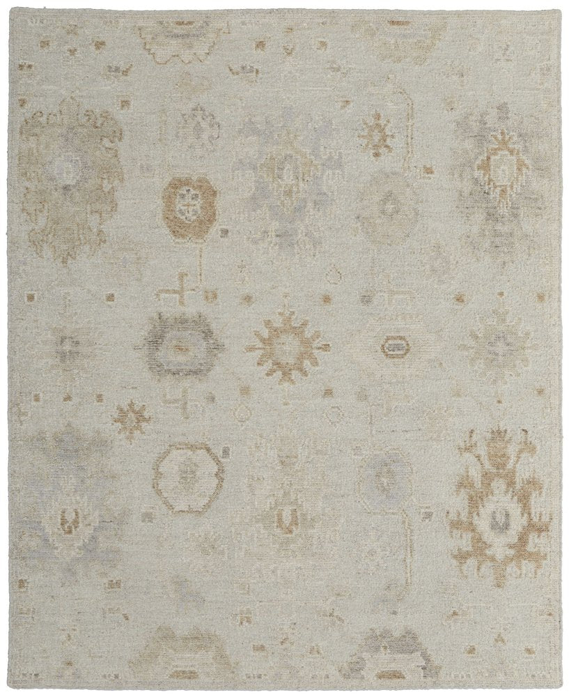 9' X 13' Tan and Gray Wool Floral Hand Knotted Area Rug