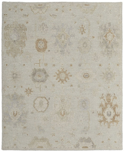 9' X 13' Tan and Gray Wool Floral Hand Knotted Area Rug