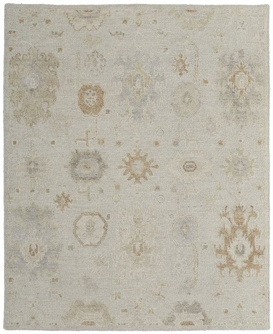 9' X 13' Tan and Gray Wool Floral Hand Knotted Area Rug