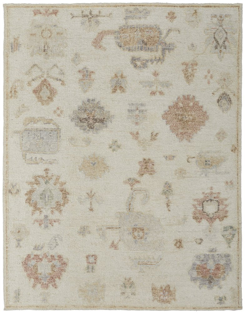 8' X 12' Ivory Tan and Gray Wool Floral Hand Knotted Area Rug