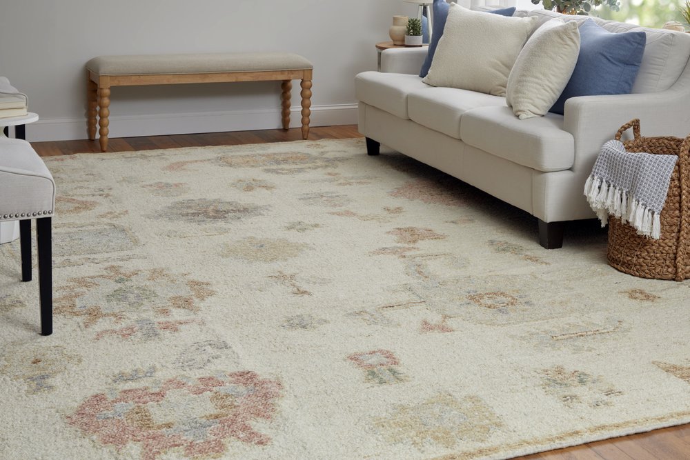 8' X 12' Ivory Tan and Gray Wool Floral Hand Knotted Area Rug
