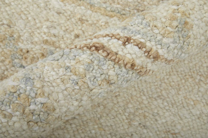 8' X 12' Ivory Tan and Gray Wool Floral Hand Knotted Area Rug