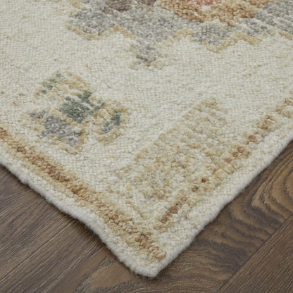 8' X 12' Ivory Tan and Gray Wool Floral Hand Knotted Area Rug