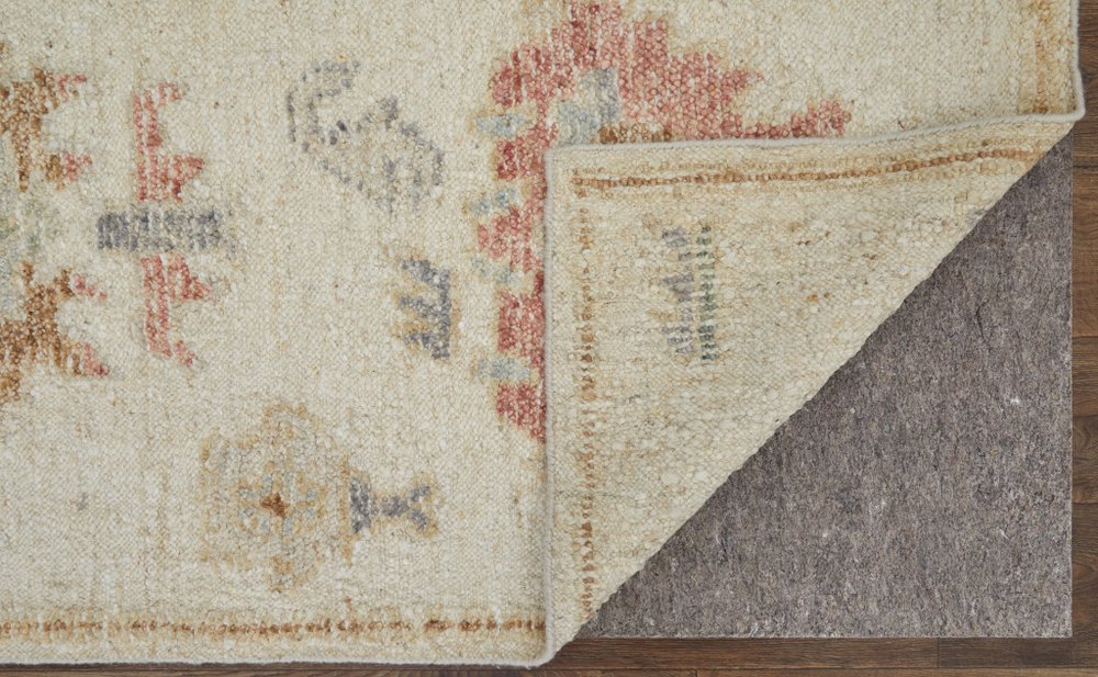 8' X 12' Ivory Tan and Gray Wool Floral Hand Knotted Area Rug