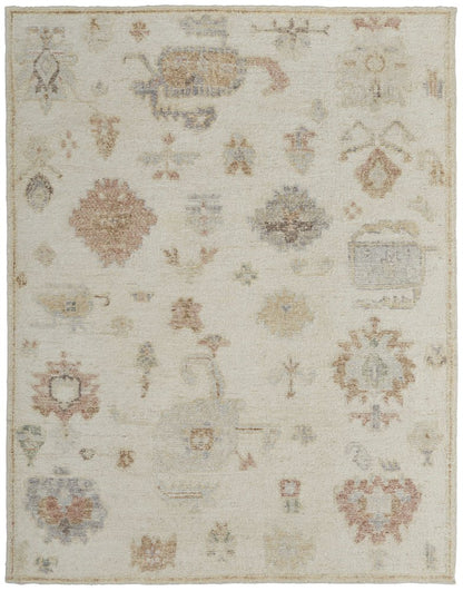8' X 12' Ivory Tan and Gray Wool Floral Hand Knotted Area Rug