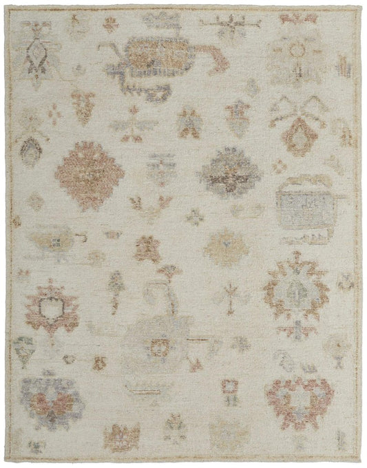8' X 12' Ivory Tan and Gray Wool Floral Hand Knotted Area Rug