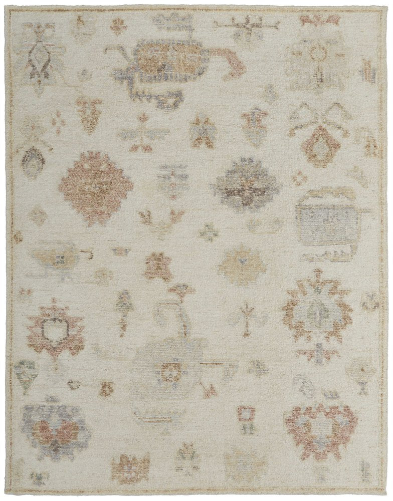 8' X 12' Ivory Tan and Gray Wool Floral Hand Knotted Area Rug