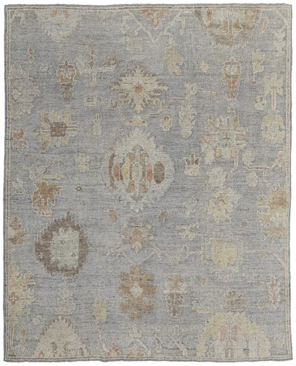 9' X 13' Gray and Blue Wool Floral Hand Knotted Area Rug