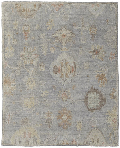 9' X 13' Gray and Blue Wool Floral Hand Knotted Area Rug