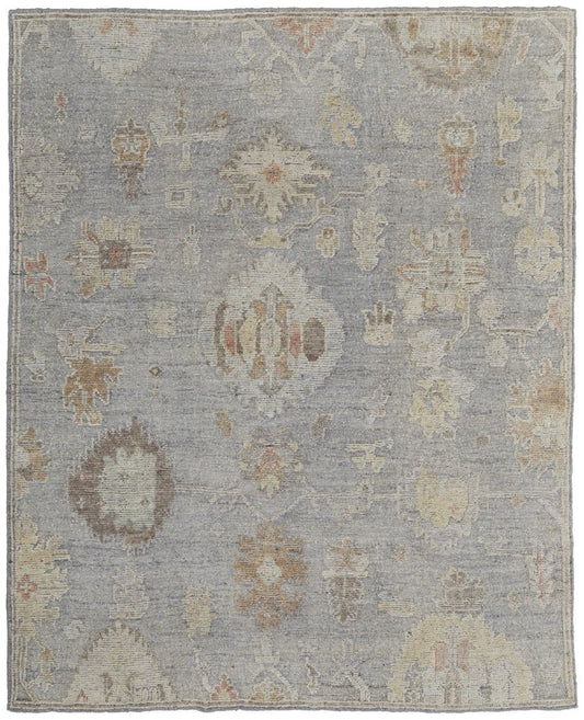 9' X 13' Gray and Blue Wool Floral Hand Knotted Area Rug