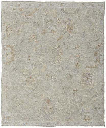 8' X 12' Gray and Brown Wool Floral Hand Knotted Area Rug