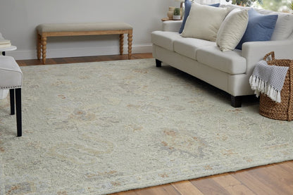 8' X 12' Gray and Brown Wool Floral Hand Knotted Area Rug