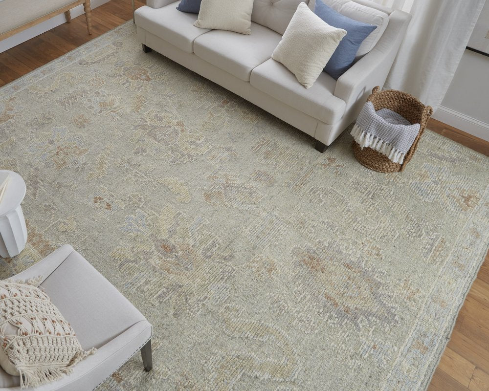 8' X 12' Gray and Brown Wool Floral Hand Knotted Area Rug