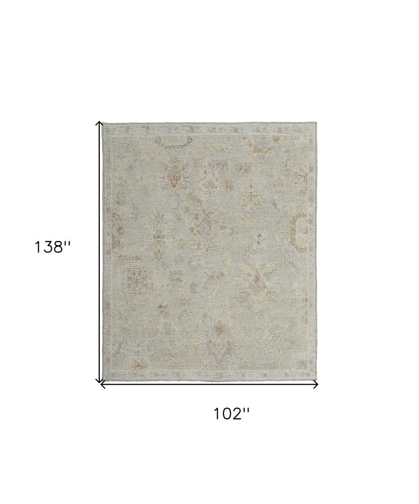 9' X 13' Gray and Brown Wool Floral Hand Knotted Area Rug