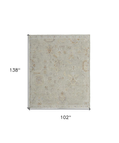 9' X 13' Gray and Brown Wool Floral Hand Knotted Area Rug