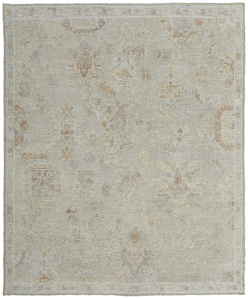 9' X 13' Gray and Brown Wool Floral Hand Knotted Area Rug