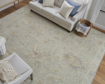 8' X 12' Gray and Brown Wool Floral Hand Knotted Area Rug