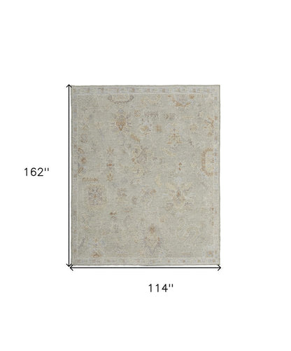 8' X 12' Gray and Brown Wool Floral Hand Knotted Area Rug