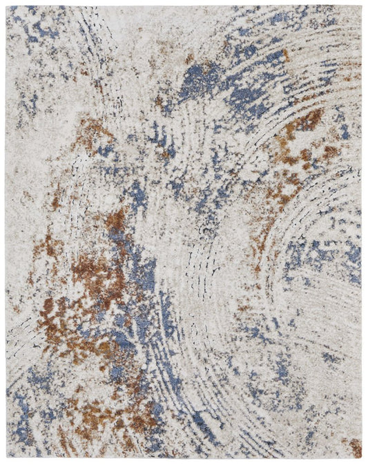 8' X 10' Ivory Blue and Brown Abstract Power Loom Area Rug