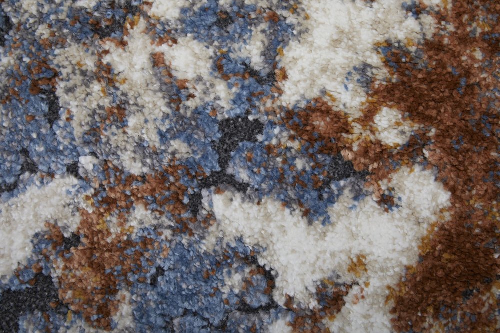 8' X 10' Ivory Blue and Brown Abstract Power Loom Area Rug