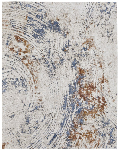 10' X 14' Ivory Blue and Brown Abstract Power Loom Area Rug