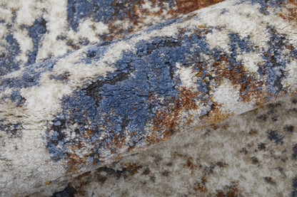 10' X 14' Ivory Blue and Brown Abstract Power Loom Area Rug