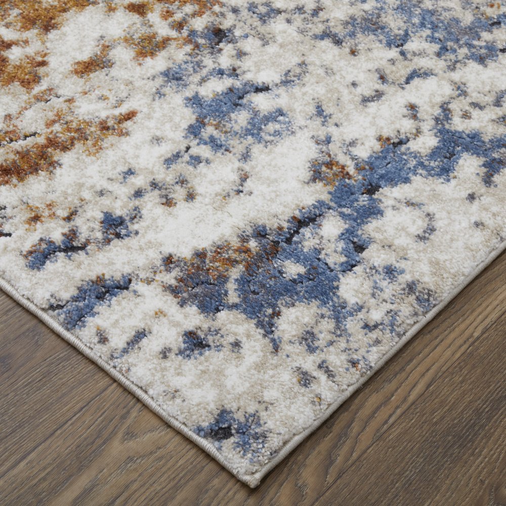 10' X 14' Ivory Blue and Brown Abstract Power Loom Area Rug