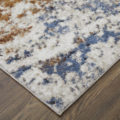 10' X 14' Ivory Blue and Brown Abstract Power Loom Area Rug