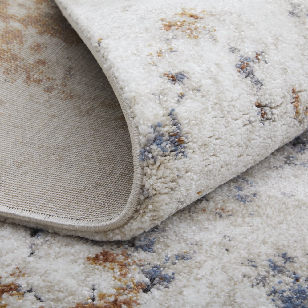 10' X 14' Ivory Blue and Brown Abstract Power Loom Area Rug