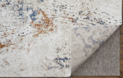 10' X 14' Ivory Blue and Brown Abstract Power Loom Area Rug