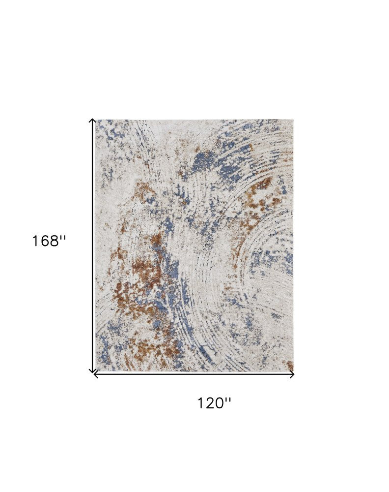 10' X 14' Ivory Blue and Brown Abstract Power Loom Area Rug