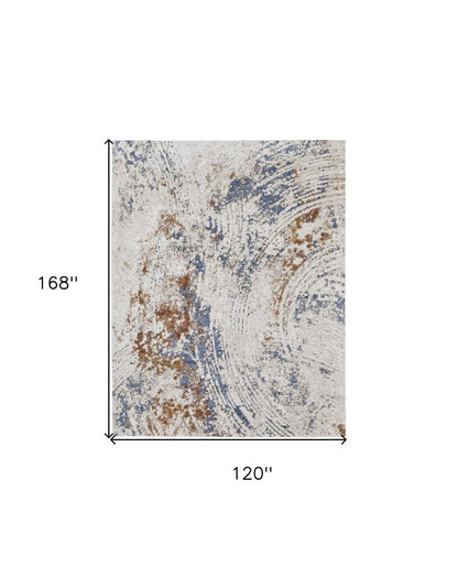 10' X 14' Ivory Blue and Brown Abstract Power Loom Area Rug