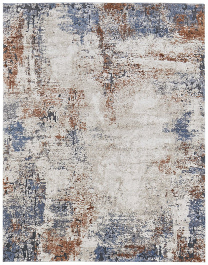 8' X 10' Blue Gray and Brown Abstract Power Loom Worn Faded Area Rug