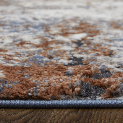 8' X 10' Blue Gray and Brown Abstract Power Loom Worn Faded Area Rug