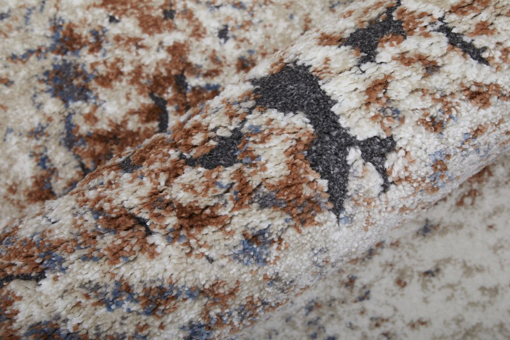 8' X 10' Blue Gray and Brown Abstract Power Loom Worn Faded Area Rug