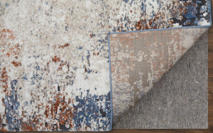 8' X 10' Blue Gray and Brown Abstract Power Loom Worn Faded Area Rug