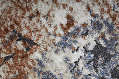 8' X 10' Blue Gray and Brown Abstract Power Loom Worn Faded Area Rug