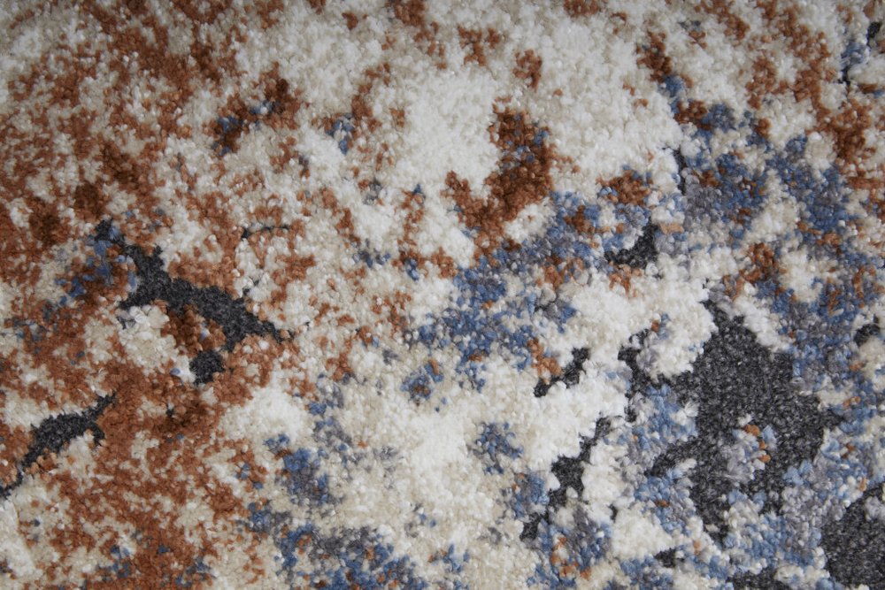 8' X 10' Blue Gray and Brown Abstract Power Loom Worn Faded Area Rug