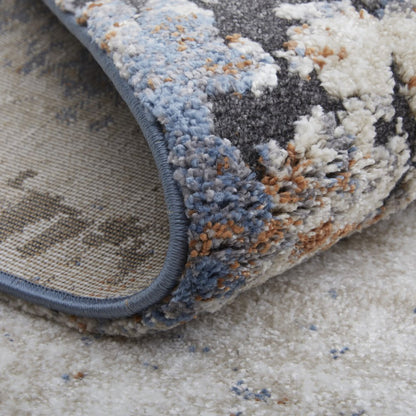 8' X 10' Blue Gray and Brown Abstract Power Loom Worn Faded Area Rug
