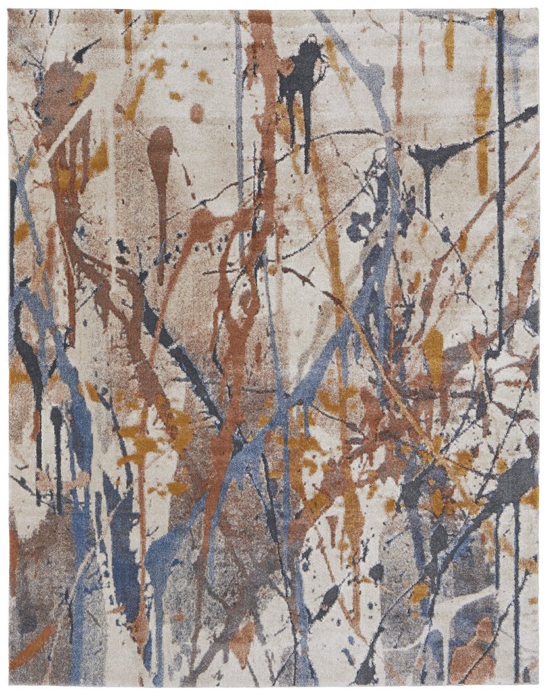 8' X 10' Ivory Blue and Brown Abstract Power Loom Area Rug